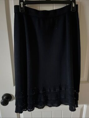 Classic Black A-Line Skirt with Crochet Hem